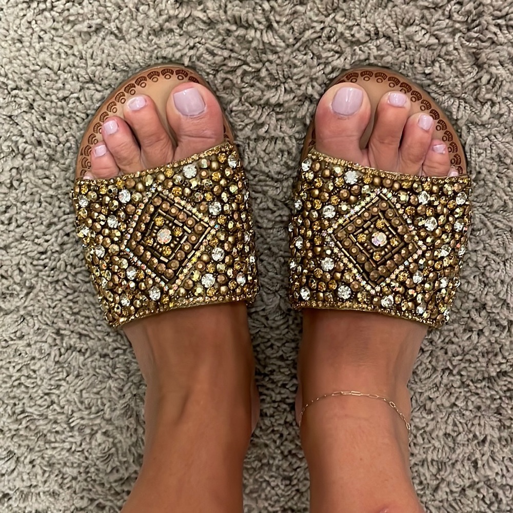 Naughty monkey sz 7 flat beaded sandals